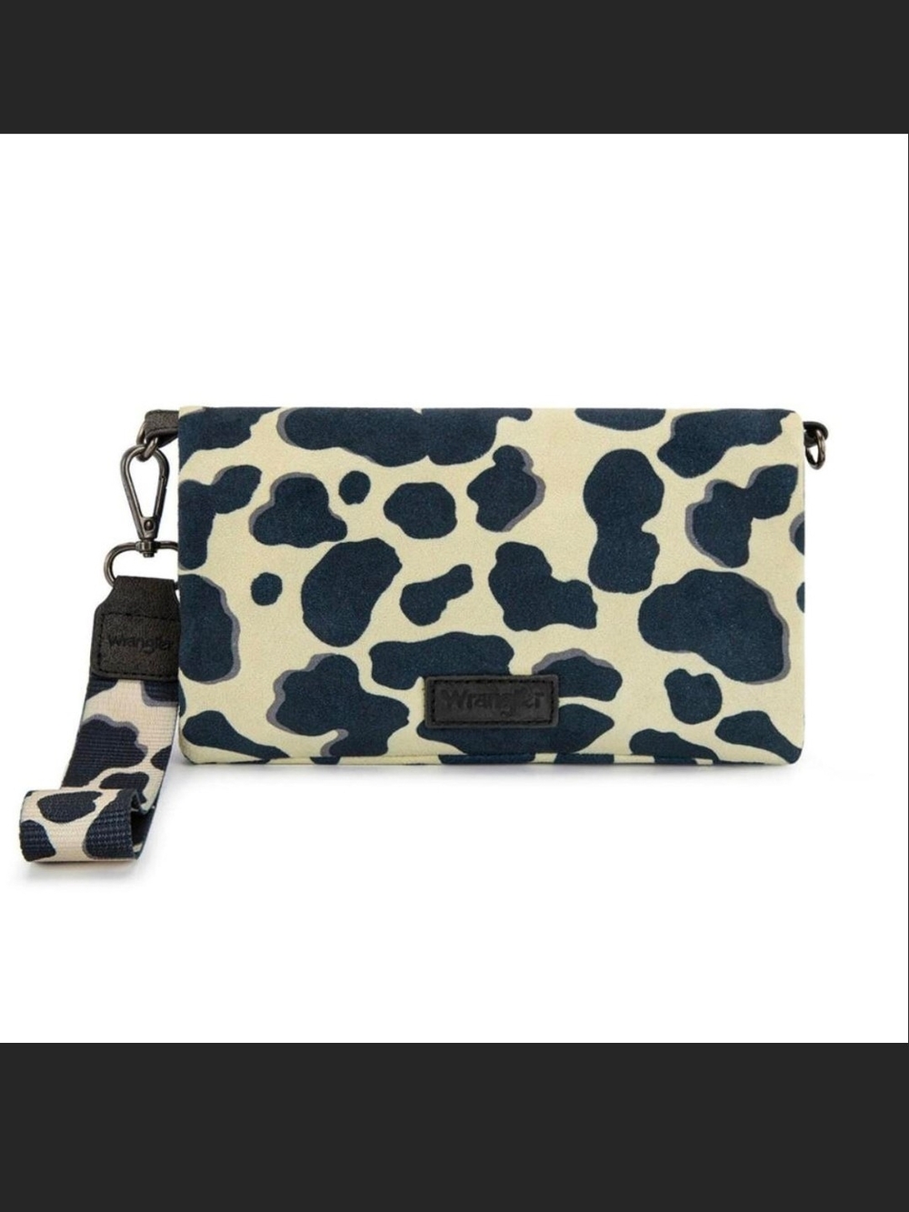Wrangler Black and Cream Cowprint Clutch with Detachable Strap